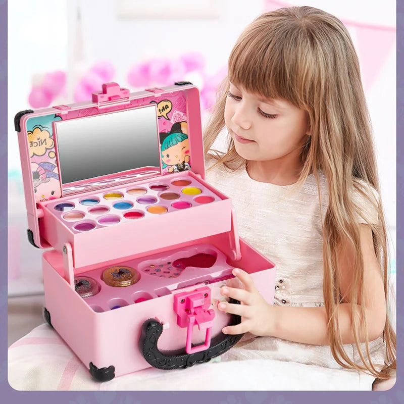 Children Makeup Cosmetics Pretend Playing Box Princess Make Up Girl Toy Play Set Lipstick Eye Shadow Safety Nontoxic Kit Toy Kid